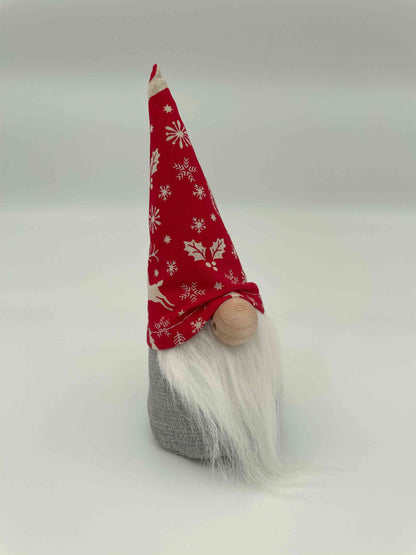light grey body with red patterned hat